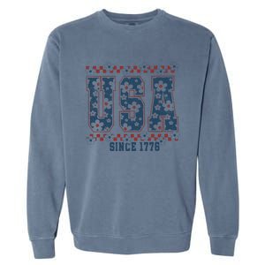 Floral Daisy Usa  Retro America 4th Of July 4th Of July Sublimation Garment-Dyed Sweatshirt