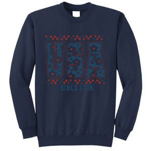 Floral Daisy Usa  Retro America 4th Of July 4th Of July Sublimation Sweatshirt