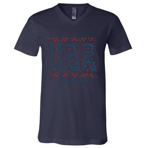 Floral Daisy Usa  Retro America 4th Of July 4th Of July Sublimation V-Neck T-Shirt