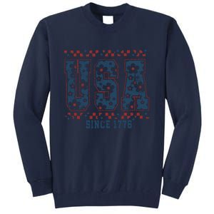 Floral Daisy Usa  Retro America 4th Of July 4th Of July Sublimation Tall Sweatshirt