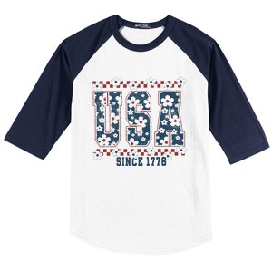 Floral Daisy Usa  Retro America 4th Of July 4th Of July Sublimation Baseball Sleeve Shirt