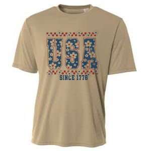 Floral Daisy Usa  Retro America 4th Of July 4th Of July Sublimation Cooling Performance Crew T-Shirt