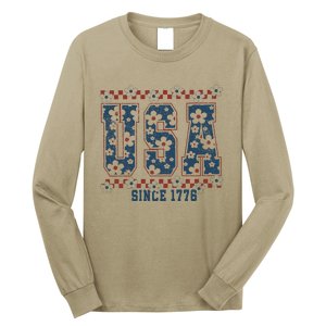 Floral Daisy Usa  Retro America 4th Of July 4th Of July Sublimation Long Sleeve Shirt