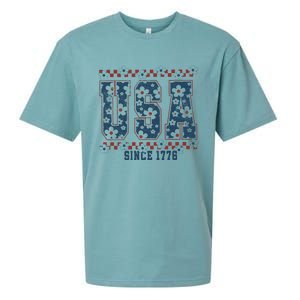 Floral Daisy Usa  Retro America 4th Of July 4th Of July Sublimation Sueded Cloud Jersey T-Shirt