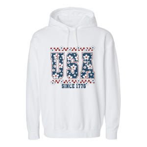 Floral Daisy Usa  Retro America 4th Of July 4th Of July Sublimation Garment-Dyed Fleece Hoodie