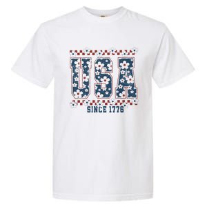 Floral Daisy Usa  Retro America 4th Of July 4th Of July Sublimation Garment-Dyed Heavyweight T-Shirt