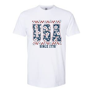 Floral Daisy Usa  Retro America 4th Of July 4th Of July Sublimation Softstyle CVC T-Shirt