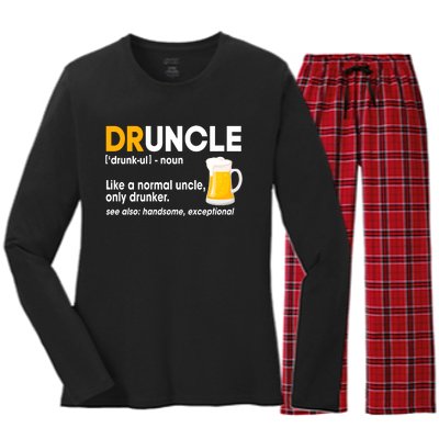 Funny Drunk Uncle Druncle Definition Women's Long Sleeve Flannel Pajama Set 