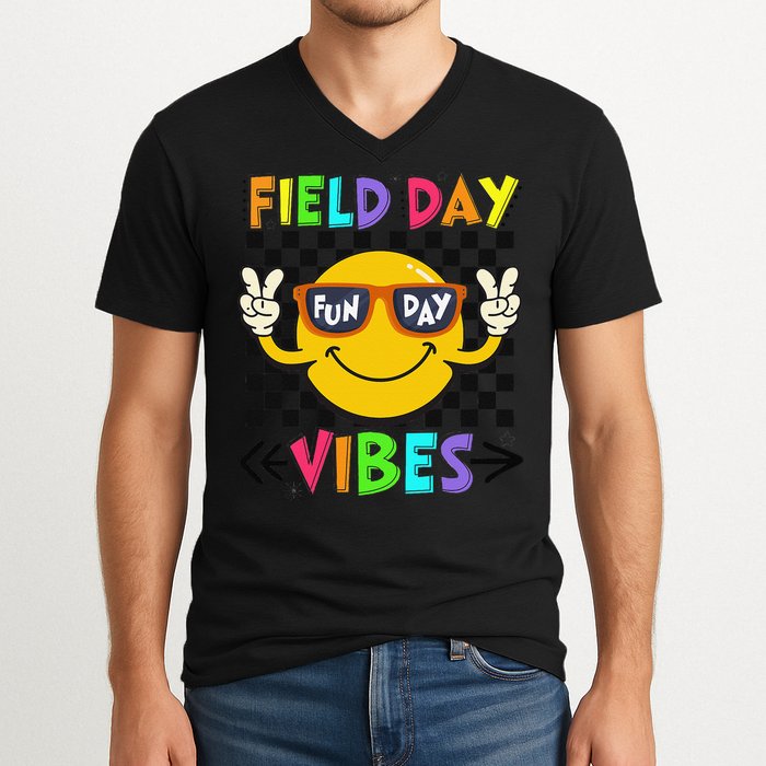 Field Day Vibes 2025 Happy Field Day Vibes Teacher V-Neck T-Shirt