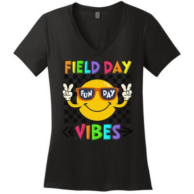 Field Day Vibes 2025 Happy Field Day Vibes Teacher Women's V-Neck T-Shirt