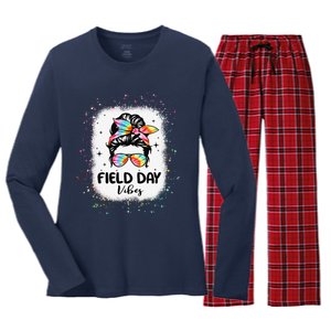 Field Day Vibes Funny For Teacher Field Day 2024 Women's Long Sleeve Flannel Pajama Set 