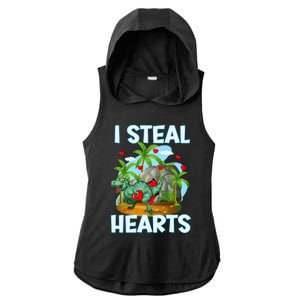 Funny Dinosaur Valentines Day Steal Hearts Funny Gift Ladies PosiCharge Tri-Blend Wicking Draft Hoodie Tank