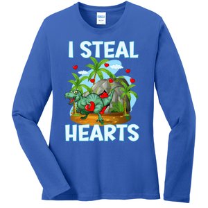 Funny Dinosaur Valentines Day Steal Hearts Funny Gift Ladies Long Sleeve Shirt