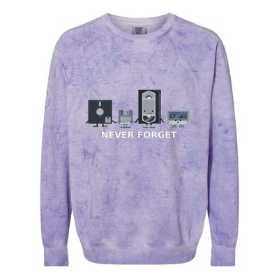 Floppy Disk Vhs Cassette Never Forget Geek History Colorblast Crewneck Sweatshirt
