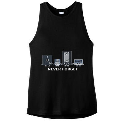 Floppy Disk Vhs Cassette Never Forget Geek History Ladies PosiCharge Tri-Blend Wicking Tank