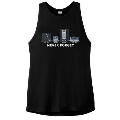 Floppy Disk Vhs Cassette Never Forget Geek History Ladies PosiCharge Tri-Blend Wicking Tank