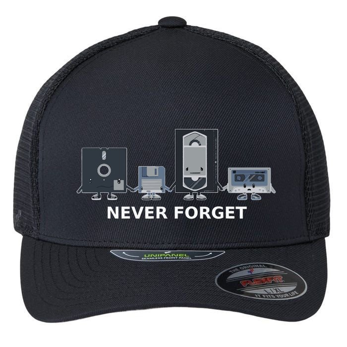 Floppy Disk Vhs Cassette Never Forget Geek History Flexfit Unipanel Trucker Cap
