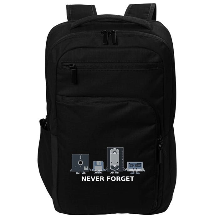 Floppy Disk Vhs Cassette Never Forget Geek History Impact Tech Backpack