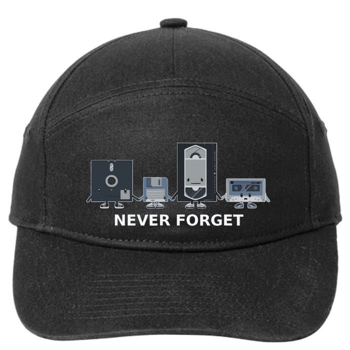 Floppy Disk Vhs Cassette Never Forget Geek History 7-Panel Snapback Hat