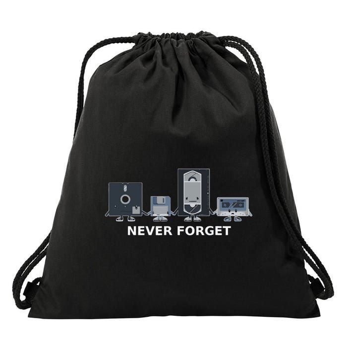 Floppy Disk Vhs Cassette Never Forget Geek History Drawstring Bag
