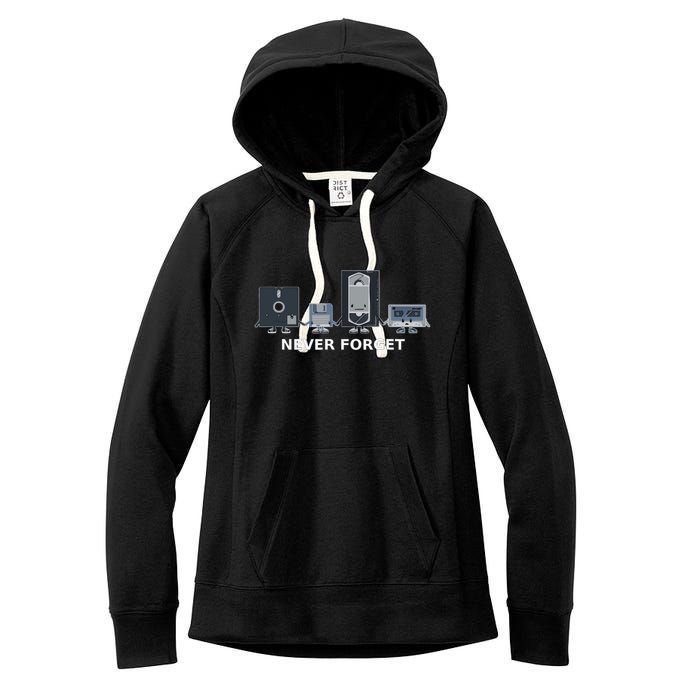 Floppy Disk Vhs Cassette Never Forget Geek History Women's Fleece Hoodie