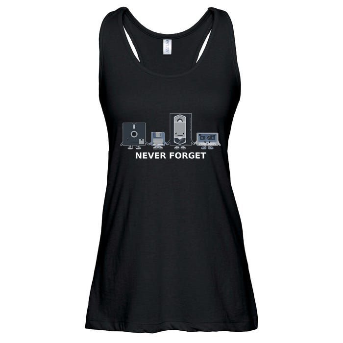 Floppy Disk Vhs Cassette Never Forget Geek History Ladies Essential Flowy Tank