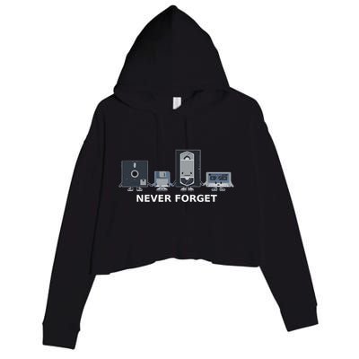 Floppy Disk Vhs Cassette Never Forget Geek History Crop Fleece Hoodie