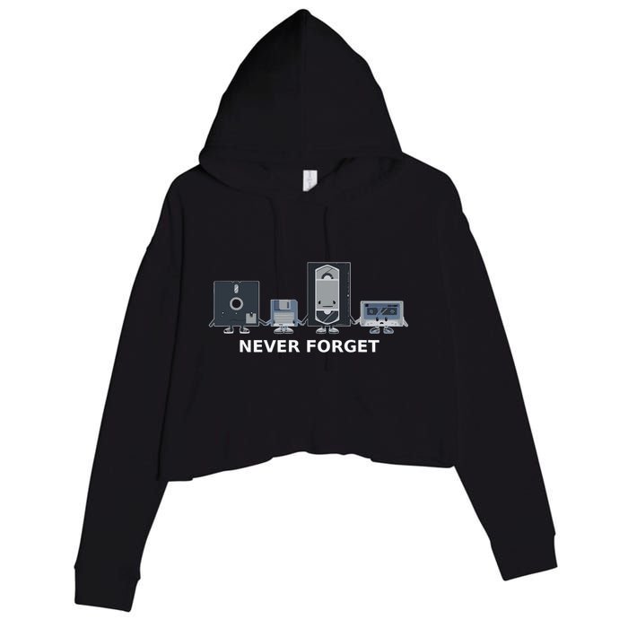 Floppy Disk Vhs Cassette Never Forget Geek History Crop Fleece Hoodie