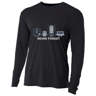 Floppy Disk Vhs Cassette Never Forget Geek History Cooling Performance Long Sleeve Crew