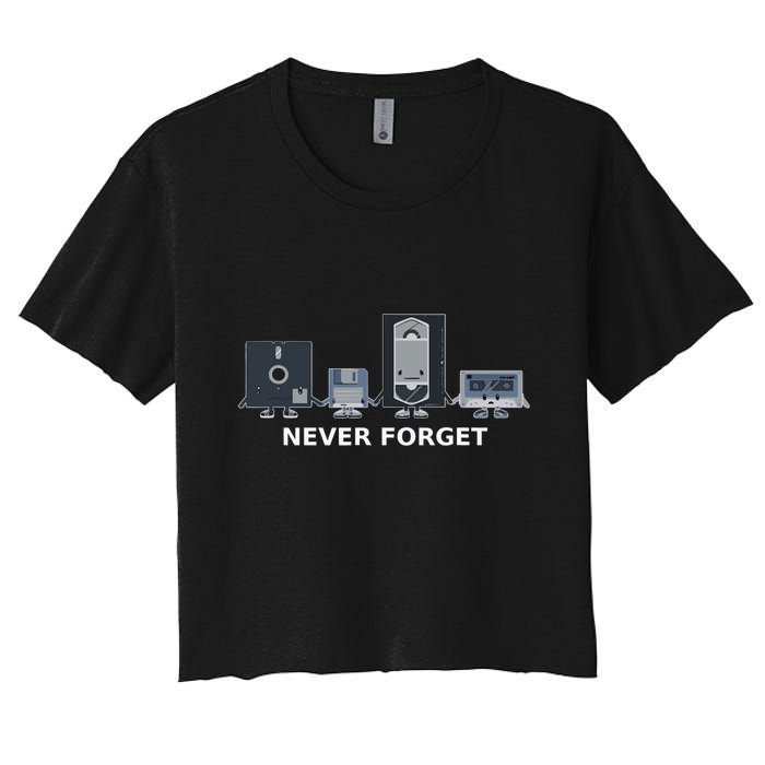 Floppy Disk Vhs Cassette Never Forget Geek History Crop Top
