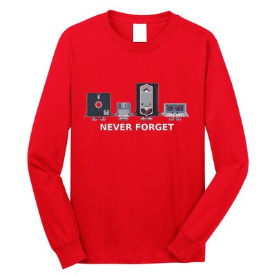 Floppy Disk Vhs Cassette Never Forget Geek History Long Sleeve Shirt
