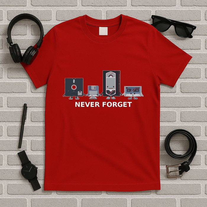 Floppy Disk Vhs Cassette Never Forget Geek History T-Shirt