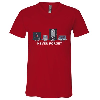 Floppy Disk Vhs Cassette Never Forget Geek History V-Neck T-Shirt