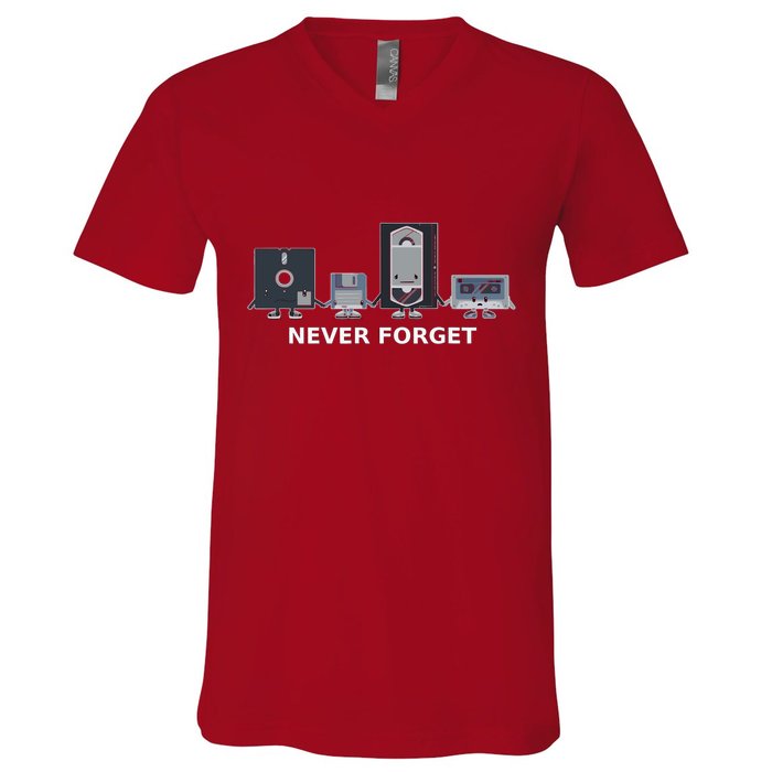 Floppy Disk Vhs Cassette Never Forget Geek History V-Neck T-Shirt
