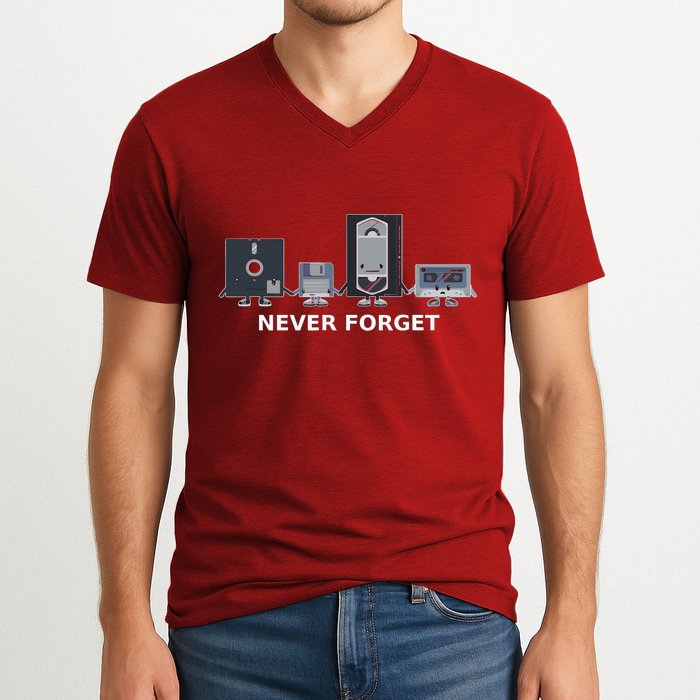 Floppy Disk Vhs Cassette Never Forget Geek History V-Neck T-Shirt