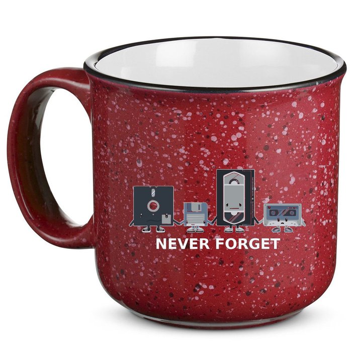 Floppy Disk Vhs Cassette Never Forget Geek History 15oz Campfire Ceramic Mug