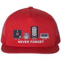 Floppy Disk Vhs Cassette Never Forget Geek History Flat Bill Trucker Hat