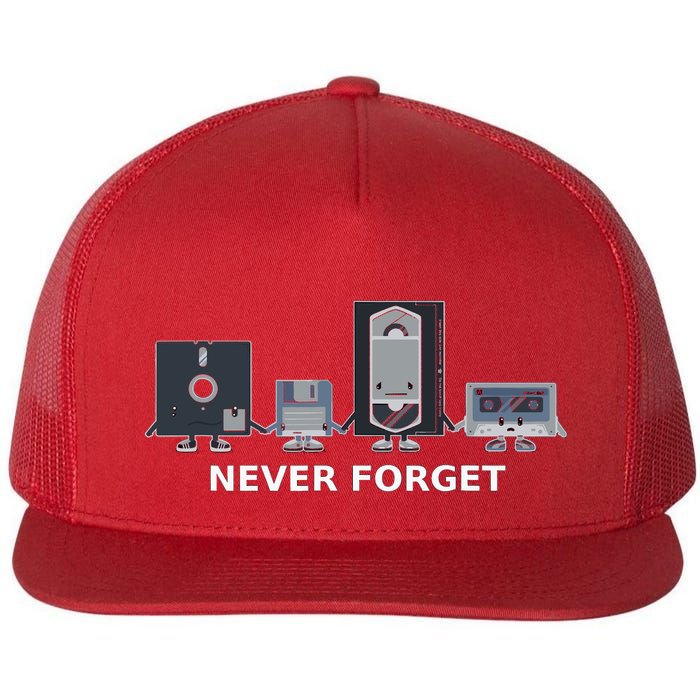 Floppy Disk Vhs Cassette Never Forget Geek History Flat Bill Trucker Hat
