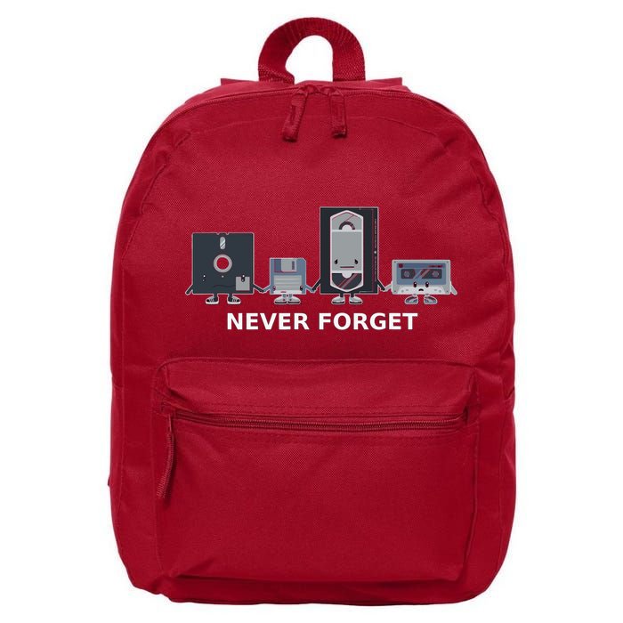 Floppy Disk Vhs Cassette Never Forget Geek History 16 in Basic Backpack