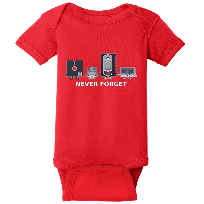 Floppy Disk Vhs Cassette Never Forget Geek History Baby Bodysuit