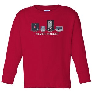 Floppy Disk Vhs Cassette Never Forget Geek History Toddler Long Sleeve Shirt