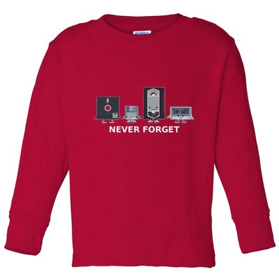 Floppy Disk Vhs Cassette Never Forget Geek History Toddler Long Sleeve Shirt