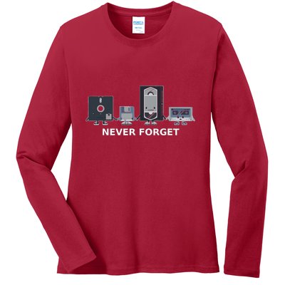 Floppy Disk Vhs Cassette Never Forget Geek History Ladies Long Sleeve Shirt