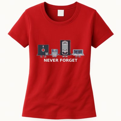 Floppy Disk Vhs Cassette Never Forget Geek History Womens T-Shirt