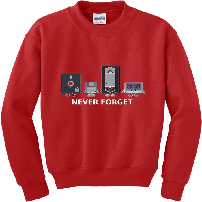 Floppy Disk Vhs Cassette Never Forget Geek History Kids Sweatshirt
