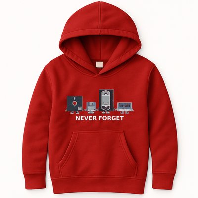 Floppy Disk Vhs Cassette Never Forget Geek History Kids Hoodie