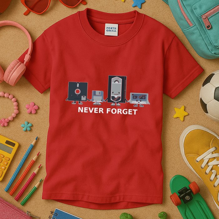 Floppy Disk Vhs Cassette Never Forget Geek History Kids T-Shirt