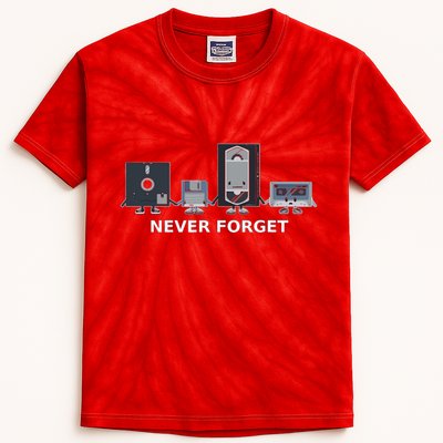 Floppy Disk Vhs Cassette Never Forget Geek History Kids Tie-Dye T-Shirt