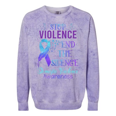 Family Domestic Violence Awareness Purple Ribbon Colorblast Crewneck Sweatshirt