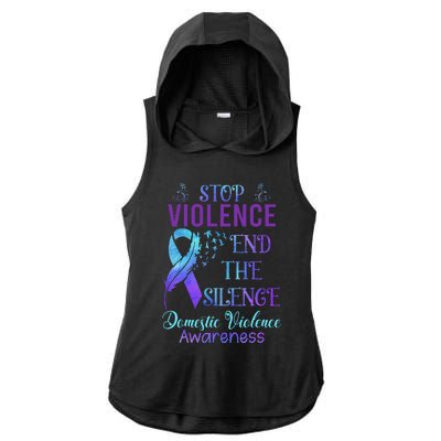 Family Domestic Violence Awareness Purple Ribbon Ladies PosiCharge Tri-Blend Wicking Draft Hoodie Tank